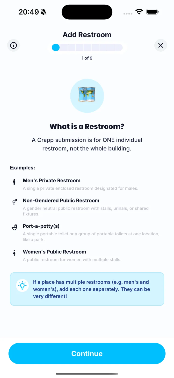 Crapp iPhone beta showing add a restroom that’s missing