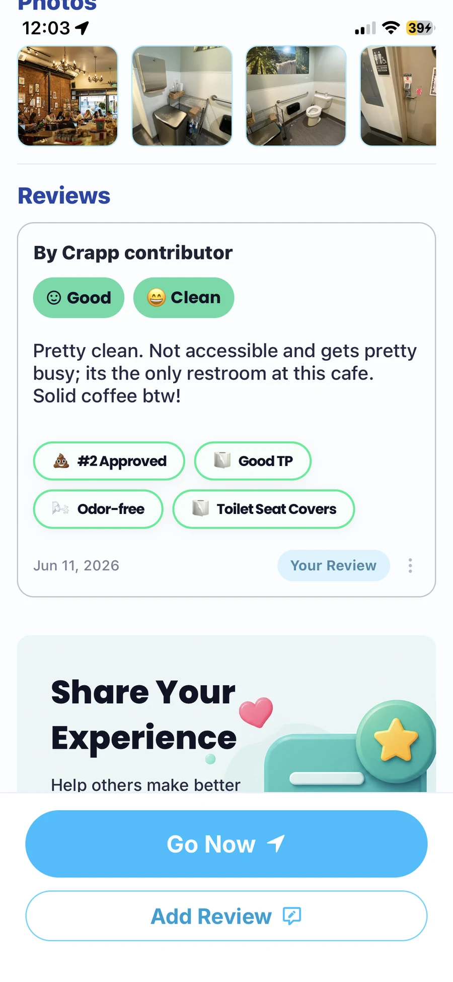 Crapp review with restroom photos, condition ratings and a visitor’s notes